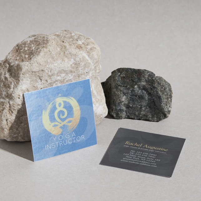 Yoga Instructor Blue & Gold Meditation Pose ZEN OM Square Business Card (Creator Uploaded)