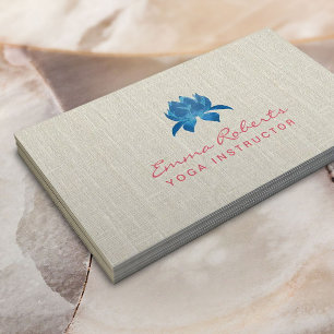 Yoga Instructor Blue Lotus Elegant Linen Business Card