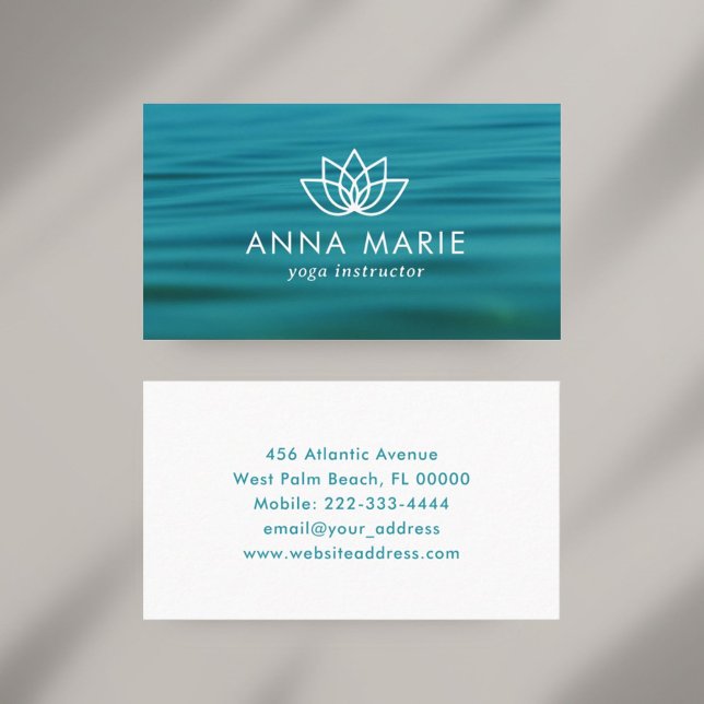 Yoga Instructor Blue Ocean Waves Business Card (Creator Uploaded)