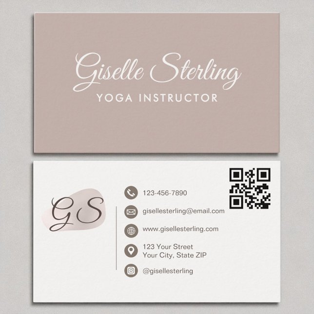 Yoga Instructor Blush Mauve Elegant QR Code Business Card (Creator Uploaded)