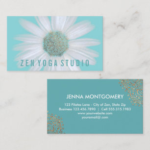 Yoga Instructor Boho   Daisy Gold Mandalas on Aqua Business Card