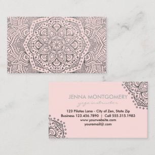 Yoga Instructor Boho   Pink Silver Mandala Elegant Business Card