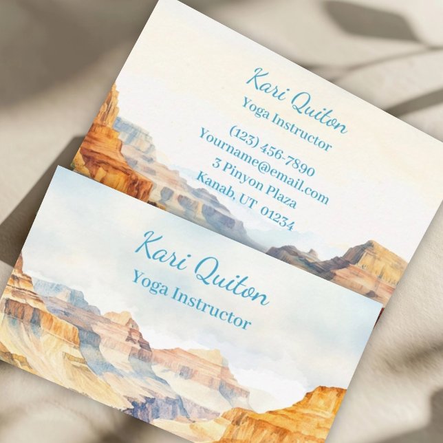 Yoga Instructor Canyon Watercolor Business Card (Creator Uploaded)