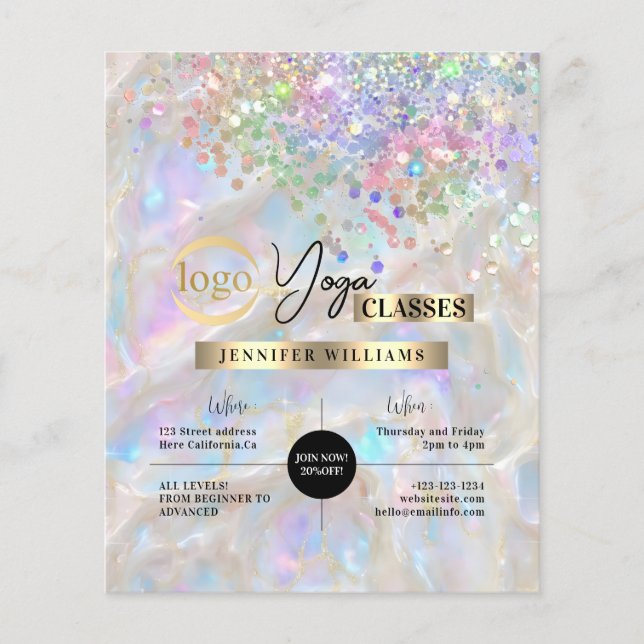 Yoga Instructor Classes Logo Marbled Opal Flyer (Front)