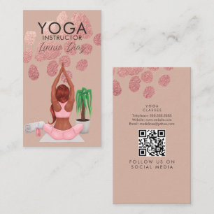 Yoga Instructor Classes Rose Pink Faux Foil Business Card