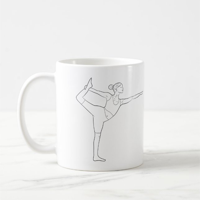 Yoga Instructor Dancer Pose Black Simple Line Art Coffee Mug (Left)