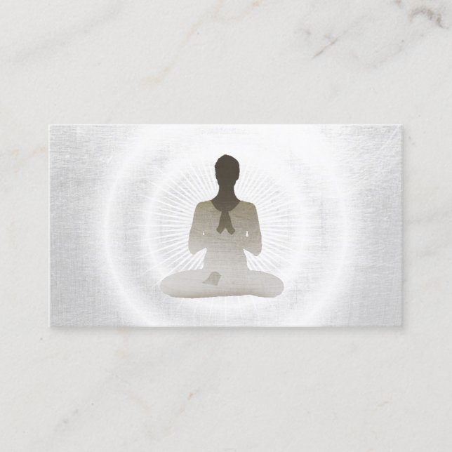 Yoga Instructor Elegant Silver Meditation Business Card (Front)