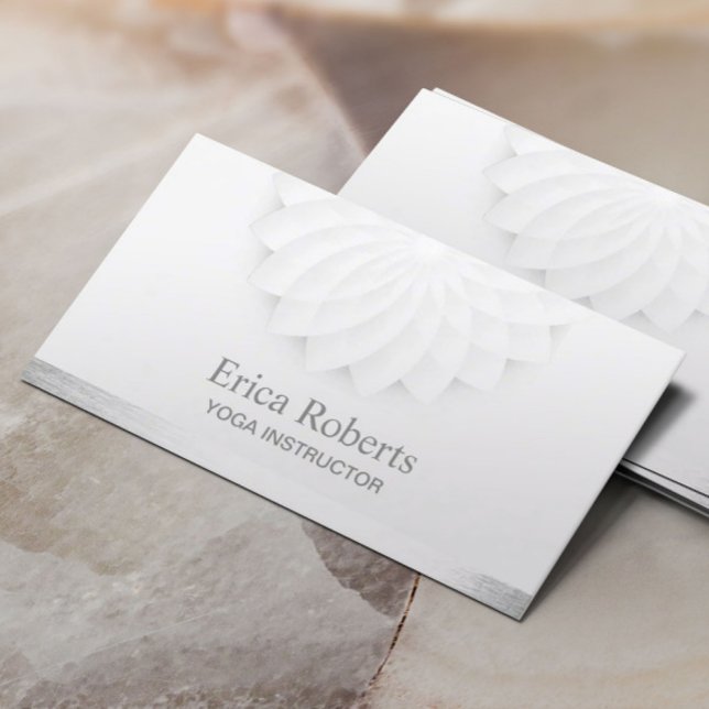 Yoga Instructor Elegant White Lotus Floral Business Card (Creator Uploaded)