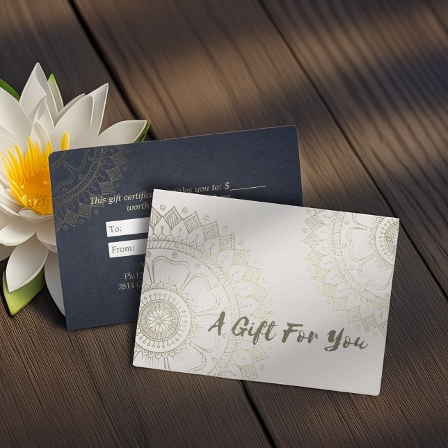 YOGA Instructor Gift Certificate Blue Gold Mandala (Creator Uploaded)