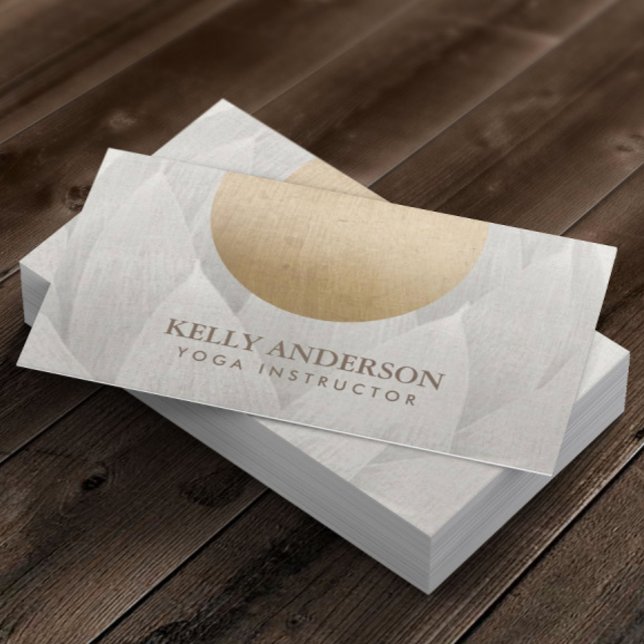 Yoga Instructor Gold Circle Lotus Floral Linen Business Card (Creator Uploaded)