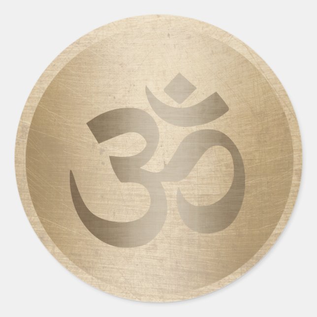 Yoga Instructor Gold Circle Om Symbol Classic Round Sticker (Front)
