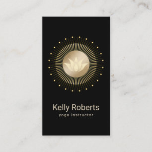 Yoga Instructor Gold Lotus Logo Wellness Spa Business Card