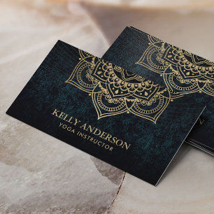 Yoga Instructor Gold Lotus Mandala Dark Business Card