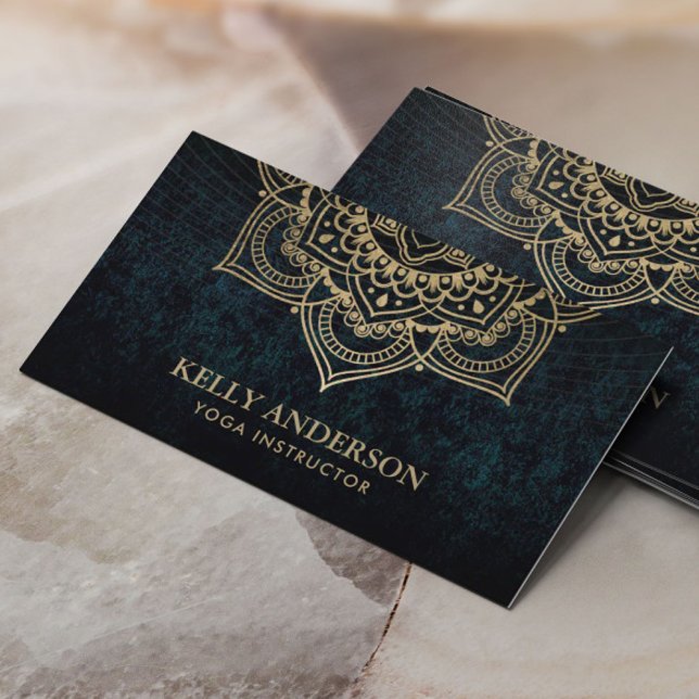 Yoga Instructor Gold Lotus Mandala Dark Business Card (Creator Uploaded)