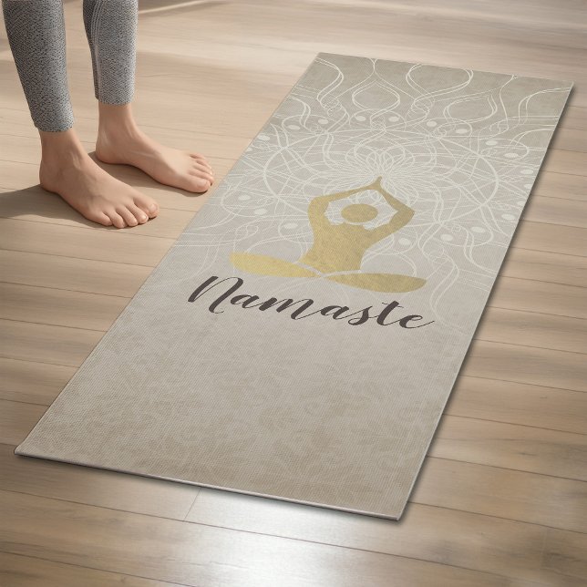 Yoga Instructor Gold Meditation Pose White Mandala Yoga Mat (Creator Uploaded)