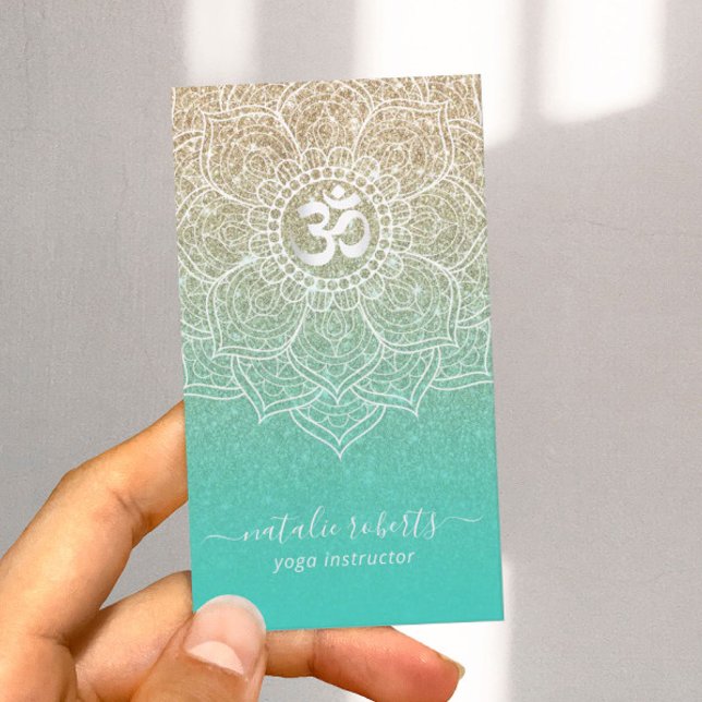 Yoga Instructor Gold & Teal Lotus Mandala Business Card (Creator Uploaded)