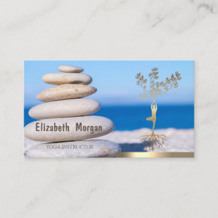 Yoga Instructor Gold Tree Women Silhouette Stones Business Card
