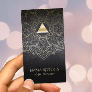 Yoga Instructor Gold Triangle Lotus Mandala Business Card