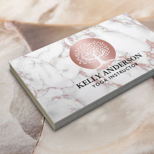 Yoga Instructor Life Coach Rose Gold Tree Marble Business Card (Creator Uploaded)