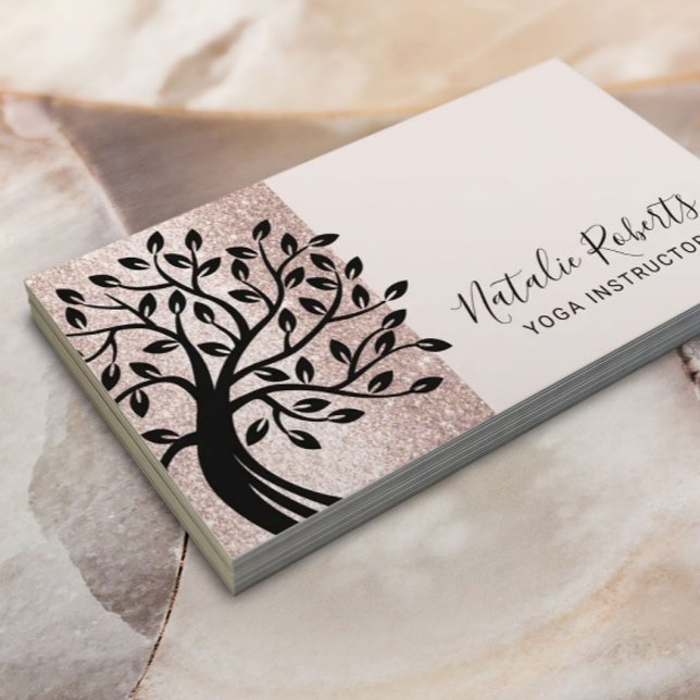 Yoga Instructor Life Tree Modern Blush Rose Gold Business Card (Creator Uploaded)