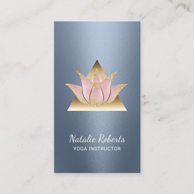 Yoga Instructor Lotus Flower Gold Triangle Business Card (Front)