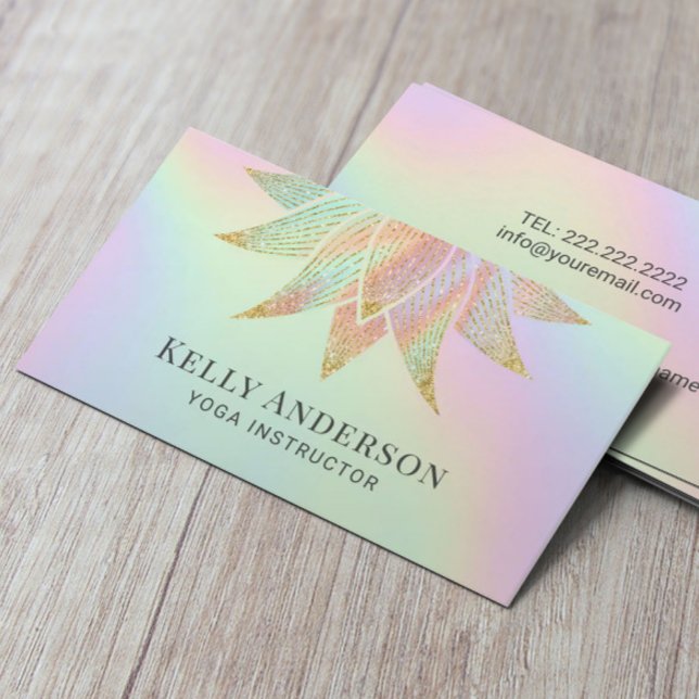 Yoga Instructor Lotus Flower Holographic Pastel Business Card (Creator Uploaded)