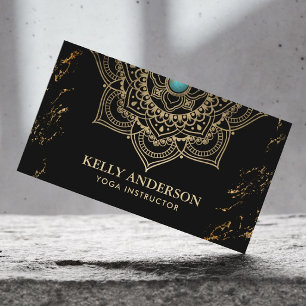 Yoga Instructor Lotus Flower Mandala Black & Gold Business Card