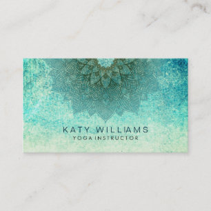 Yoga Instructor Lotus Flower Watercolor Teal Business Card