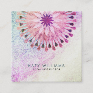 Yoga Instructor Lotus Flower Watercolor Vintage Square Business Card