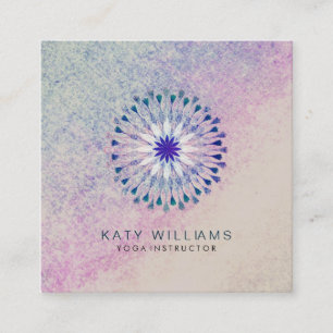 Yoga Instructor Lotus Flower Watercolor Vintage Square Business Card