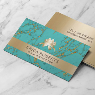 Yoga Instructor Lotus Logo Trendy Teal & Gold Business Card