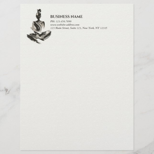 Yoga Instructor Lotus Meditation Pose Brushstrokes Custom Letterhead (Front)