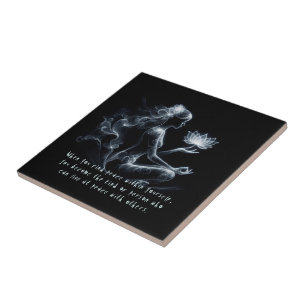 Yoga Instructor Lotus Meditation Pose Glowing Mist Ceramic Tile