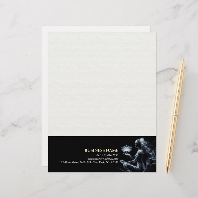 Yoga Instructor Lotus Meditation Pose Glowing Mist Custom Letterhead (Front/Back In Situ)