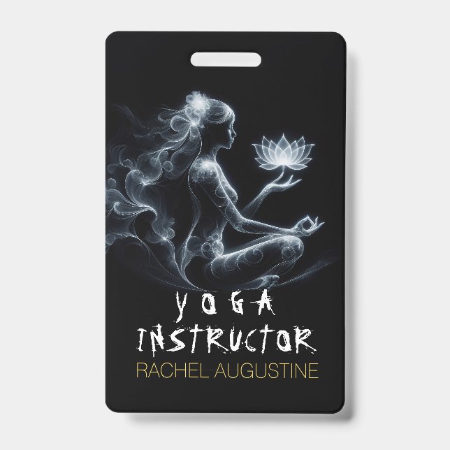 Yoga Instructor Lotus Meditation Pose Glowing Mist ID Badge (Front)