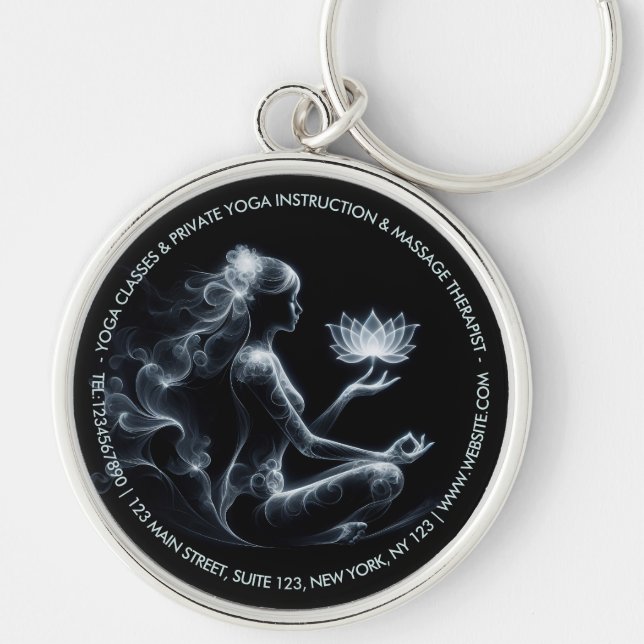 Yoga Instructor Lotus Meditation Pose Glowing Mist Key Ring (Front)