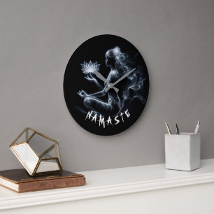 Yoga Instructor Lotus Meditation Pose Glowing Mist Large Clock
