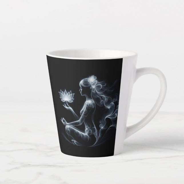 Yoga Instructor Lotus Meditation Pose Glowing Mist Latte Mug (Right)