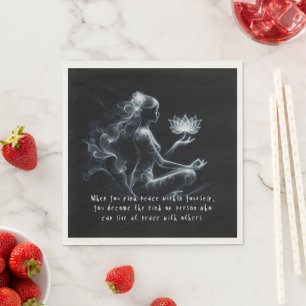 Yoga Instructor Lotus Meditation Pose Glowing Mist Napkin