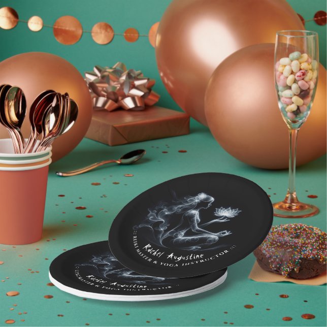Yoga Instructor Lotus Meditation Pose Glowing Mist Paper Plate (Multi)