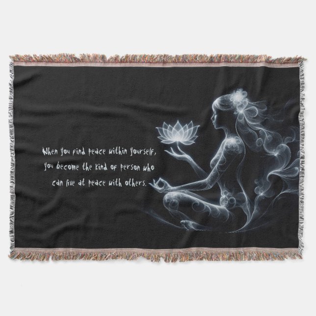 Yoga Instructor Lotus Meditation Pose Glowing Mist Throw Blanket (Front)