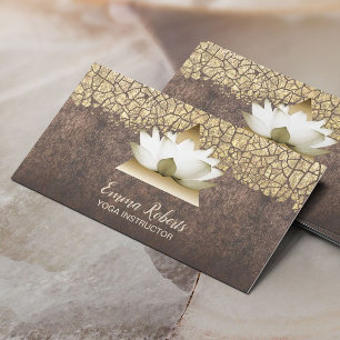 Yoga Instructor Lotus Triangle Logo Gold Crackle Business Card