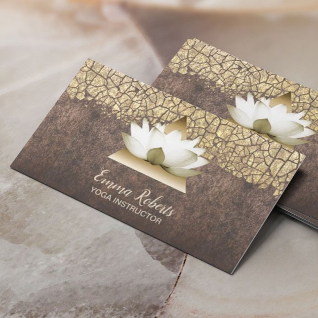Yoga Instructor Lotus Triangle Logo Gold Crackle Business Card (Creator Uploaded)