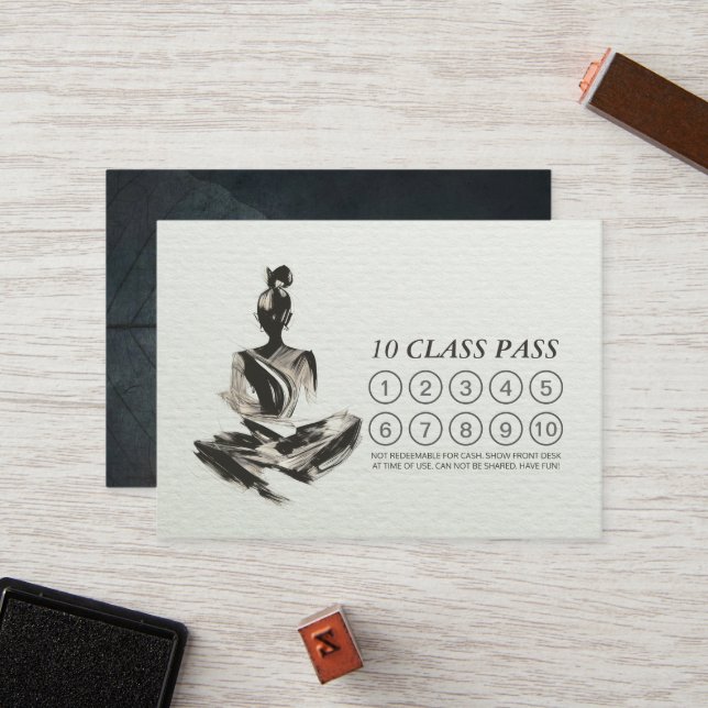 Yoga Instructor Meditation Brush Stroke Class Pass Loyalty Card (Front/Back In Situ)