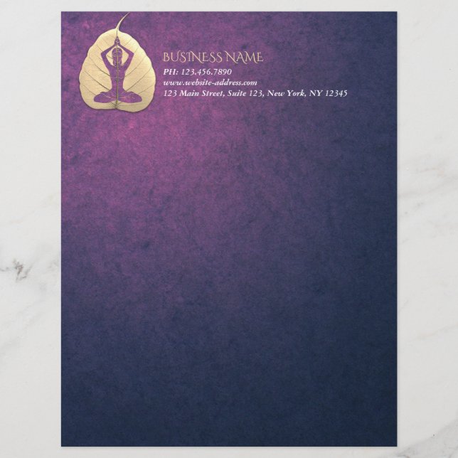 YOGA Instructor Meditation Pose Bodhi Leaf Cut Art Custom Letterhead (Front)