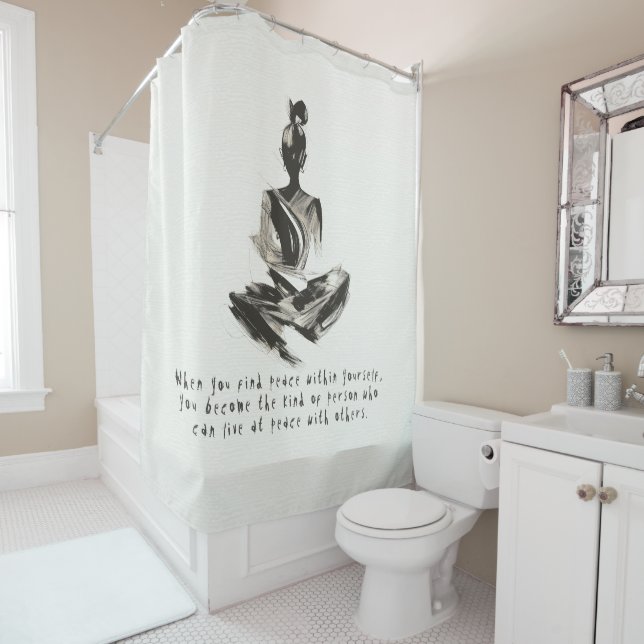 Yoga Instructor Meditation Pose Brush Stroke Quote Shower Curtain (In Situ)
