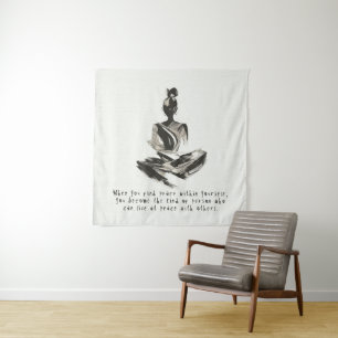 Yoga Instructor Meditation Pose Brush Stroke Quote Tapestry
