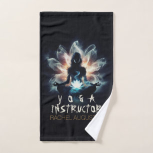 Yoga Instructor Meditation Pose Glowing Mist Lotus Bath Towel Set