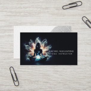 Yoga Instructor Meditation Pose Glowing Mist Lotus Business Card