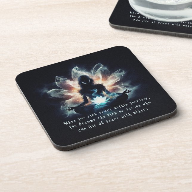 Yoga Instructor Meditation Pose Glowing Mist Lotus Coaster (Left Side)